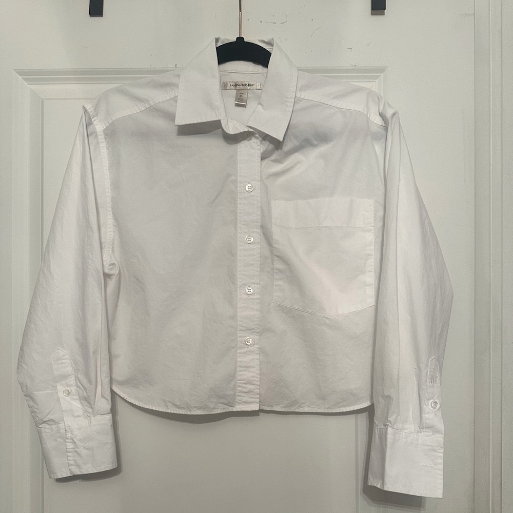 Banana Republic Crop White Button Down Shirt